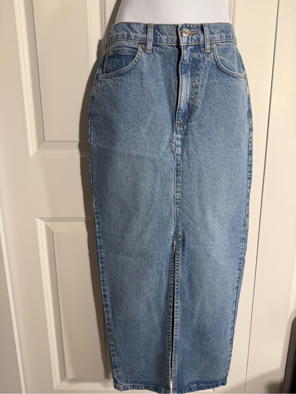 ASOS DESIGN Hourglass denim maxi skirt with split hem
